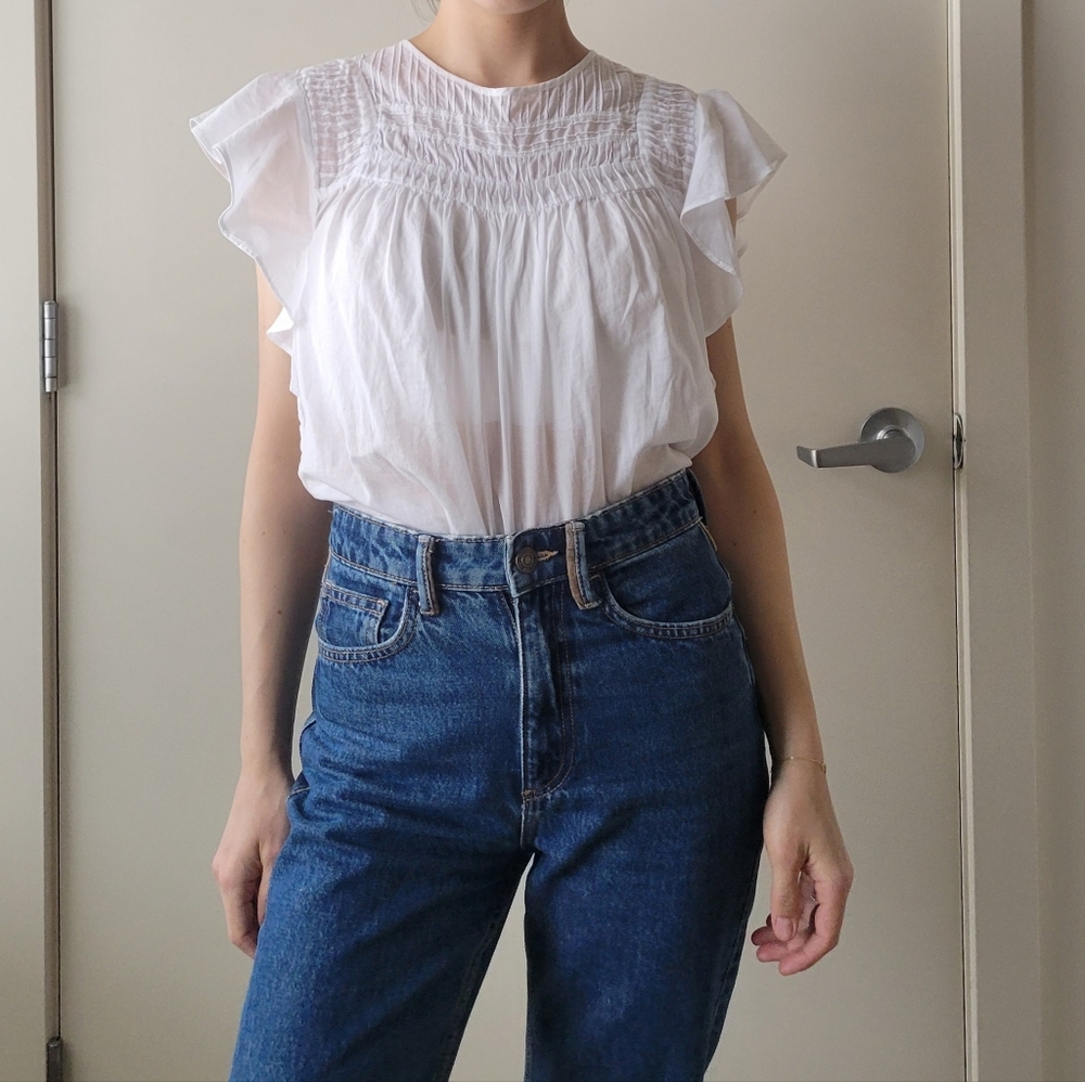 Banana Republic XS Flutter Ruffle Sleeve Blouse White Women's